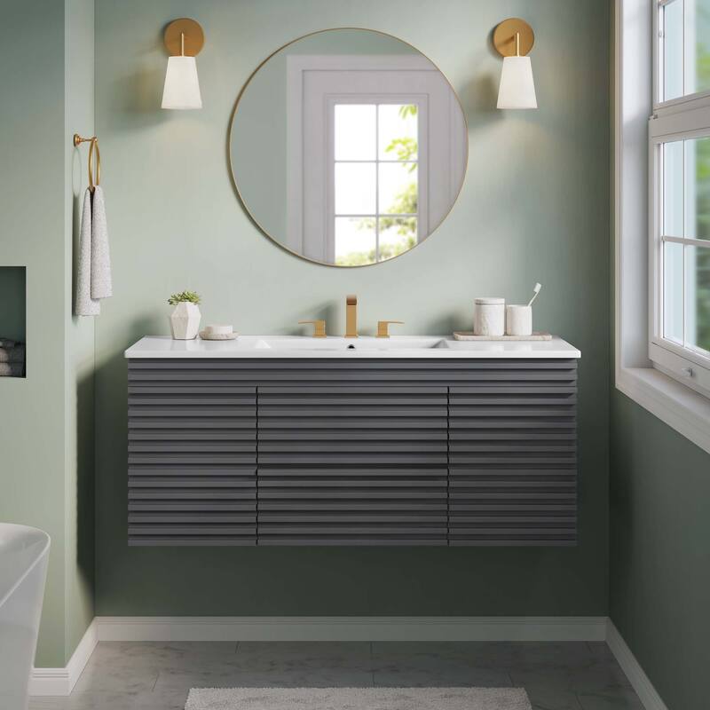 Render 48" Wall-Mount Bathroom Vanity - Gray White