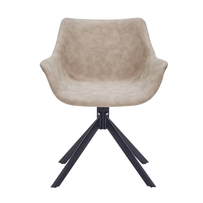Markley Modern Swivel Dining Chair with Distressed Leather Upholstery, Ergonomic Back, and Black Metal Legs for Home or Office