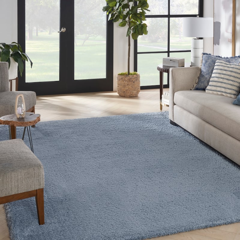 Nourison Luxurious Shag Ultra-plush Pile Glam Solid Area Rug - 7' 10" x 9' 10" - Blue