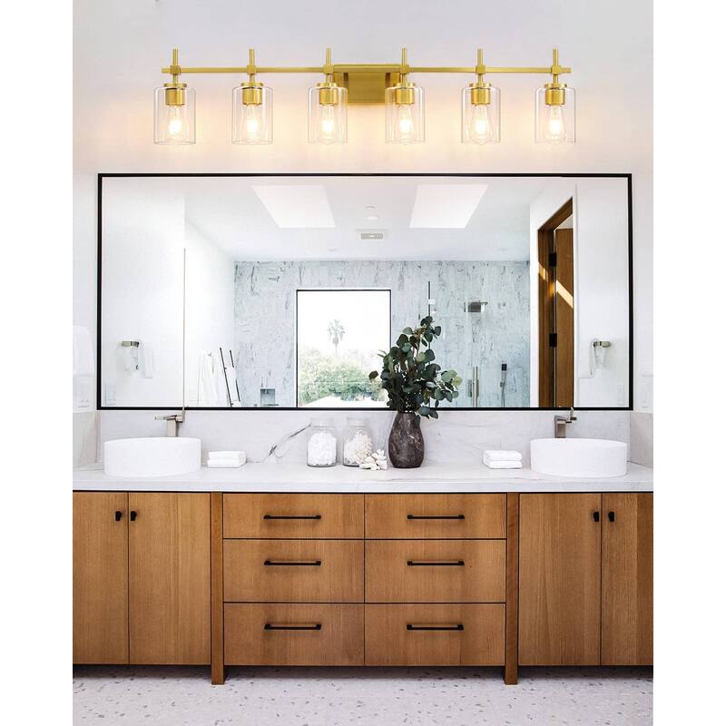 Jasper Gold Clear Glass 6-Light Bathroom Vanity Light