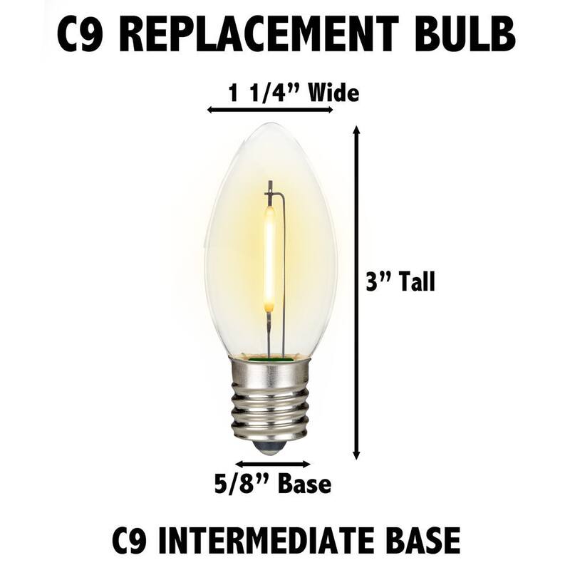 25 Pack C9 LED Outdoor Christmas Replacement Bulbs, Warm White, C9/E17 Base