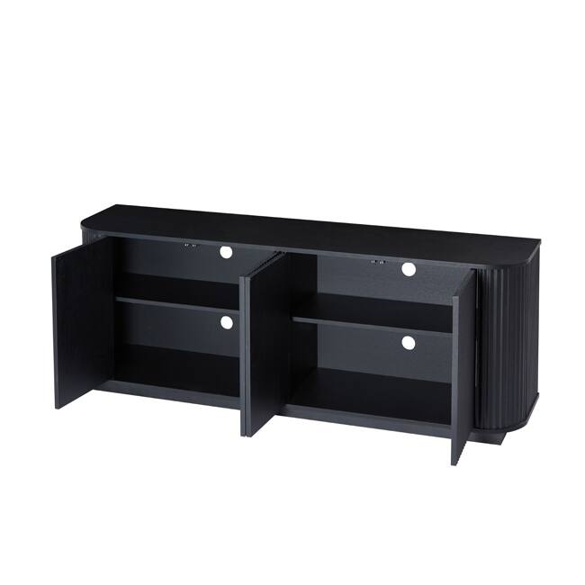 Wave-Patterned Sideboard Storage Cabinet - Wooden TV Stand With Vertical Stripes For Kitchen, Bedroom Or Entryway
