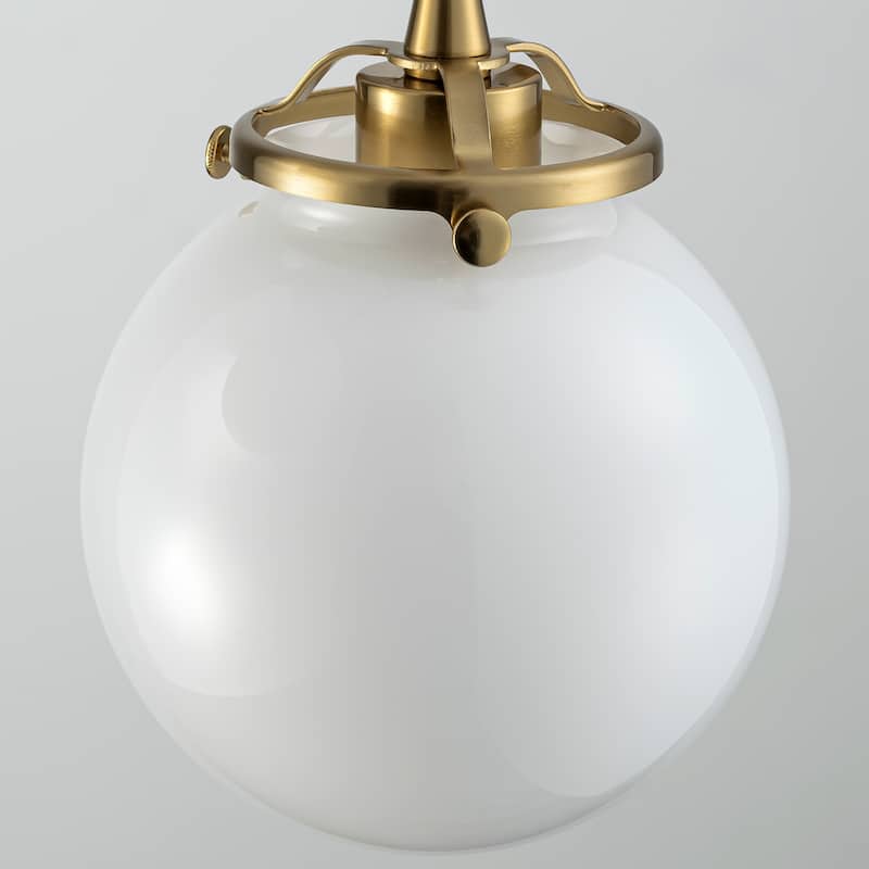 5-Light 18.5" Modern Brass Linear Geometric Waterfall Chandelier with Polished Opal Glass Globe Shade - 18.5 in. W x 35.43 in. H
