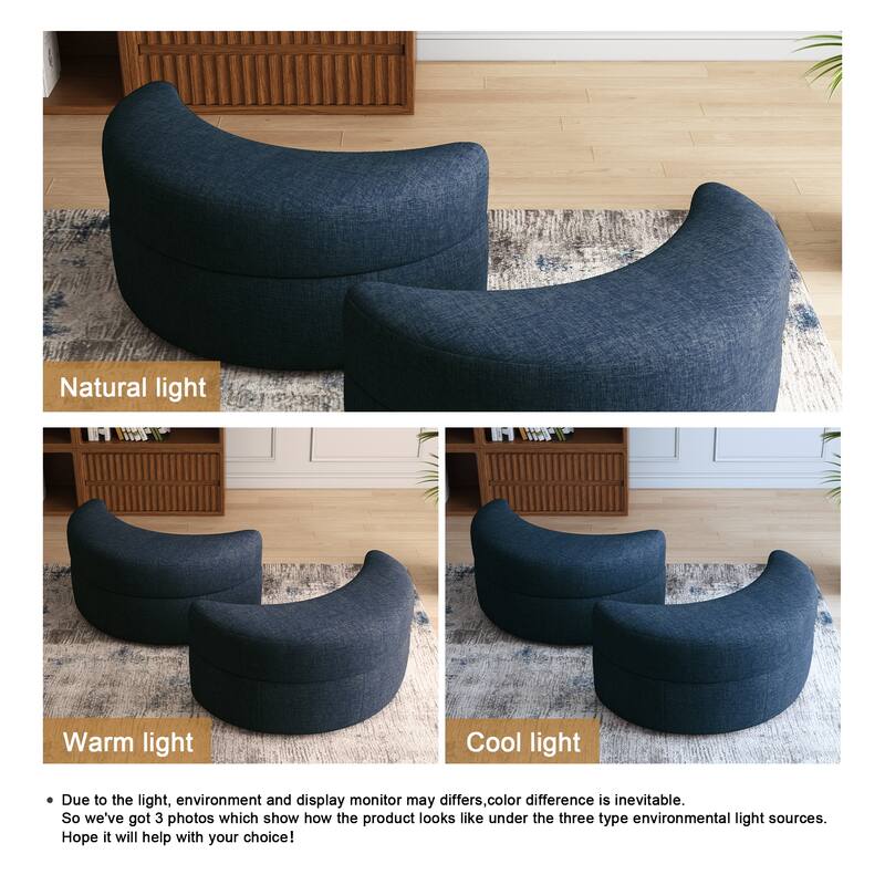 Moon Crescent Chenille Boucle Upholstered Ottoman Set of 2