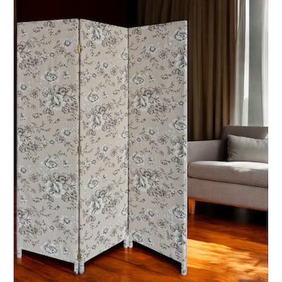 HomeRoots 71" Beige and Black Fabric Folding Three Panel Screen Room Divider - 47' X '71' X '1