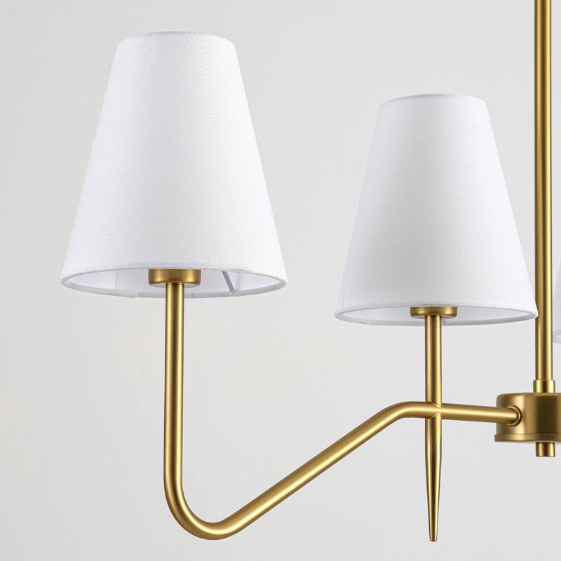 32.3" 4-Light Mid-Century Modern Gold/Black with Fabric White Cone Shades Kitchen Island Pendant Light