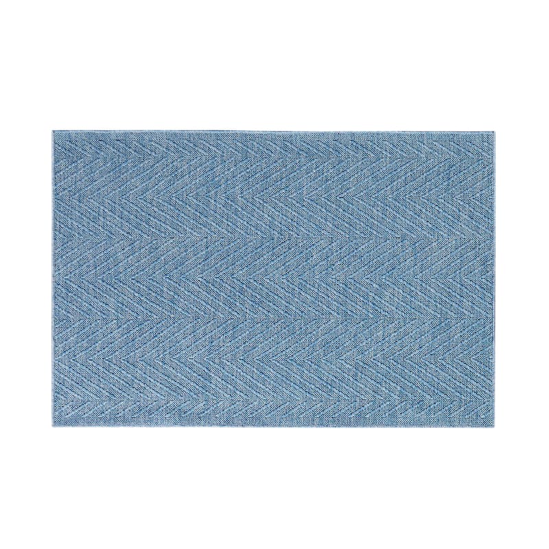 TOWN & COUNTRY BASICS Pax Herringbone Textured Solid Machine Washable Area Rug Blue