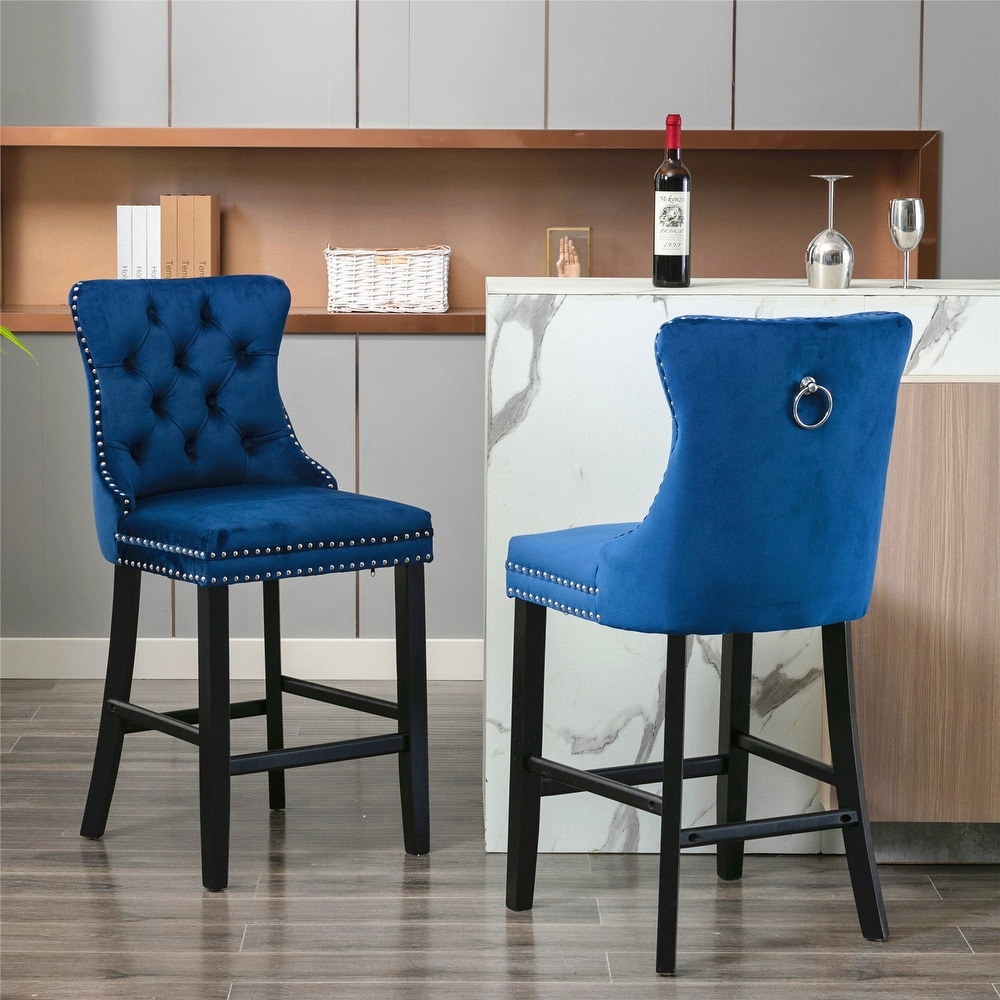 Blue tufted online counter stool