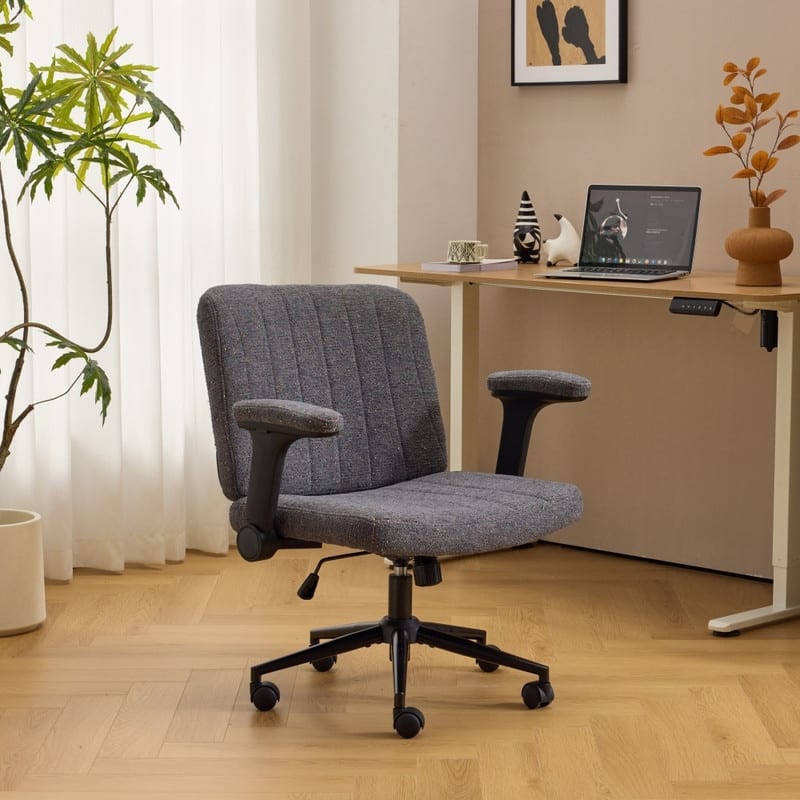 Speckled Chenille Swivel Chair With Flip-Up Arms For Cross-Legged - Dark gray