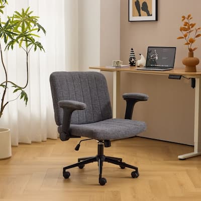 Speckled Chenille Swivel Chair With Flip-Up Arms For Cross-Legged