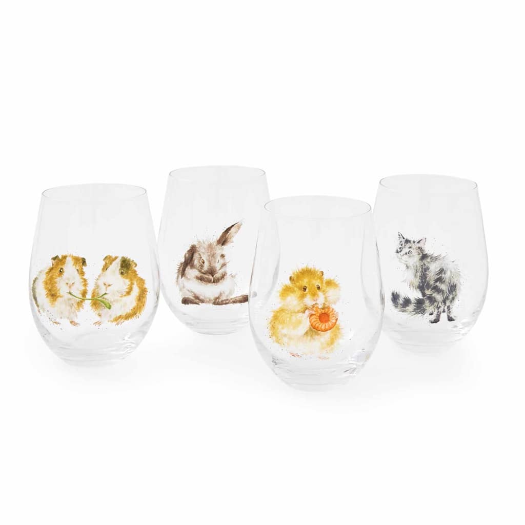 Royal Worcester Wrendale Designs Set of 4 Glass Tumblers - 17 oz