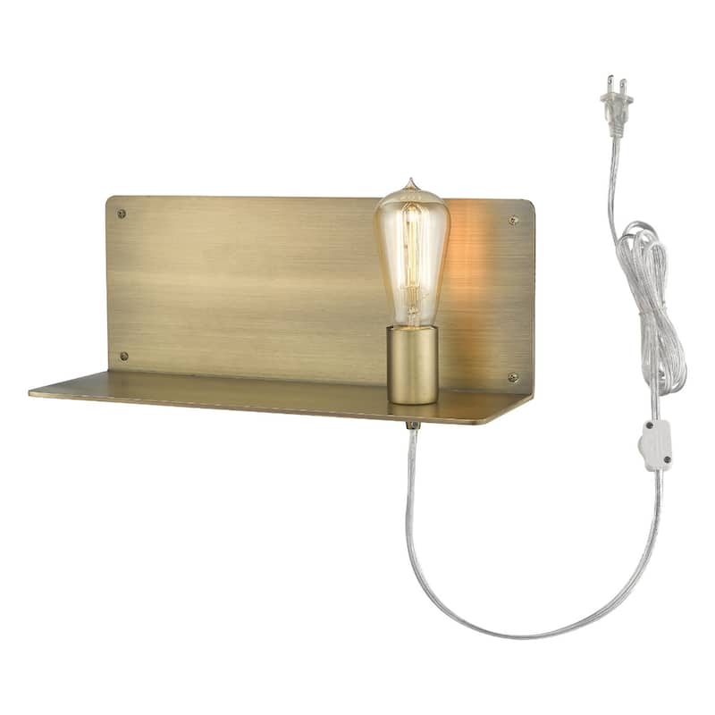Dull Gold Plug-in Wall Sconce with Shelf and LED Compatible Metal Fixture for Entryway or Office - 6" H x 15" W x 5" D