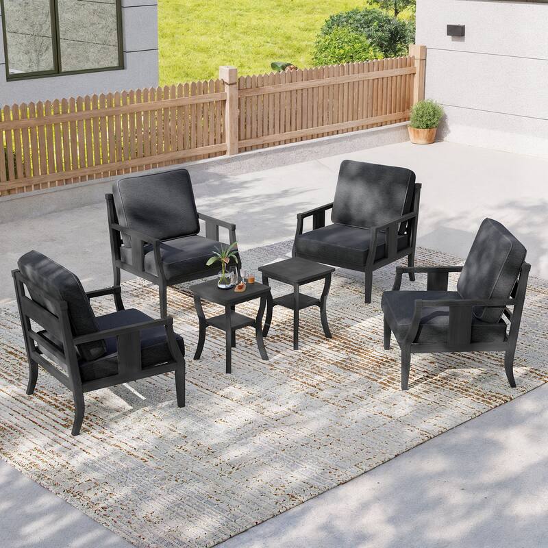 6-piece Outdoor Teak Seating Set Club Chairs with Cushions