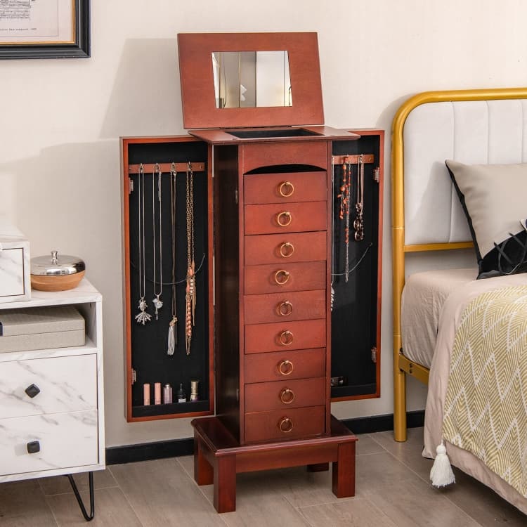 Wooden Jewelry Cabinet Storage Organizer with 6 Drawers - 10.5" x 15.8" x 40" (D x W x H)