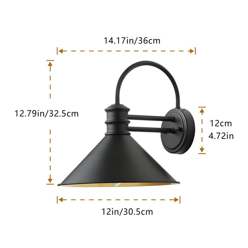 Vintage Farmhouse 1-Light Matte Black Gooseneck Wall Sconce with Cone Metal Shade