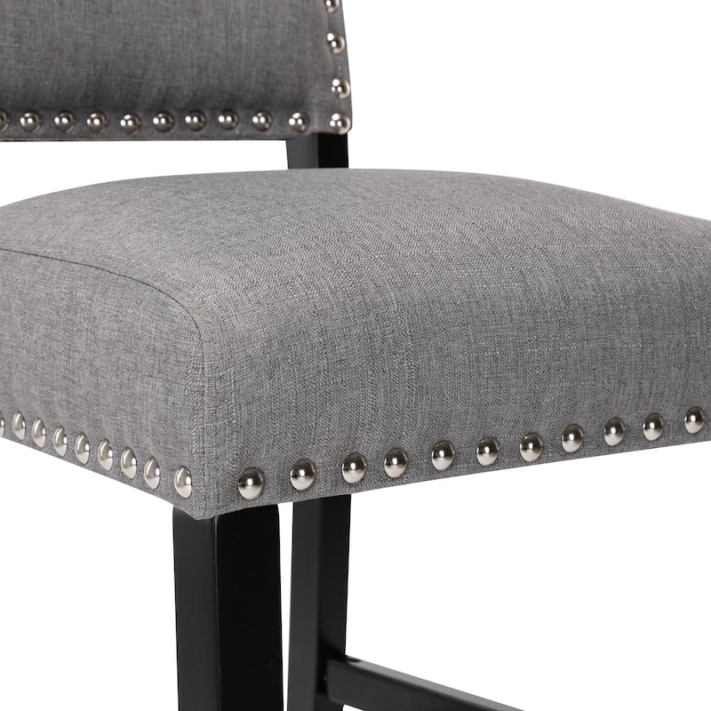 24 Inches Fabric Upholstered Counter Height Bar stools with Back and Silver Nailhead Trim Set of 2