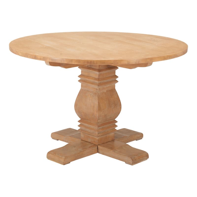 HomeRoots 48" Brown Solid Wood Pedestal Base Round Top Dining Table - 48.00 in. x 30.10 in. x 48.00 in.