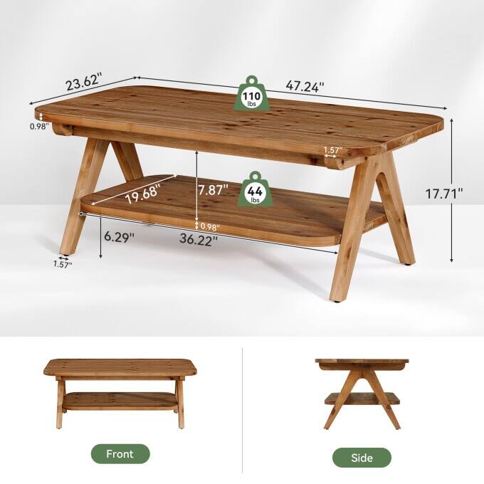 47.2"W Solid Wood Coffee Table
