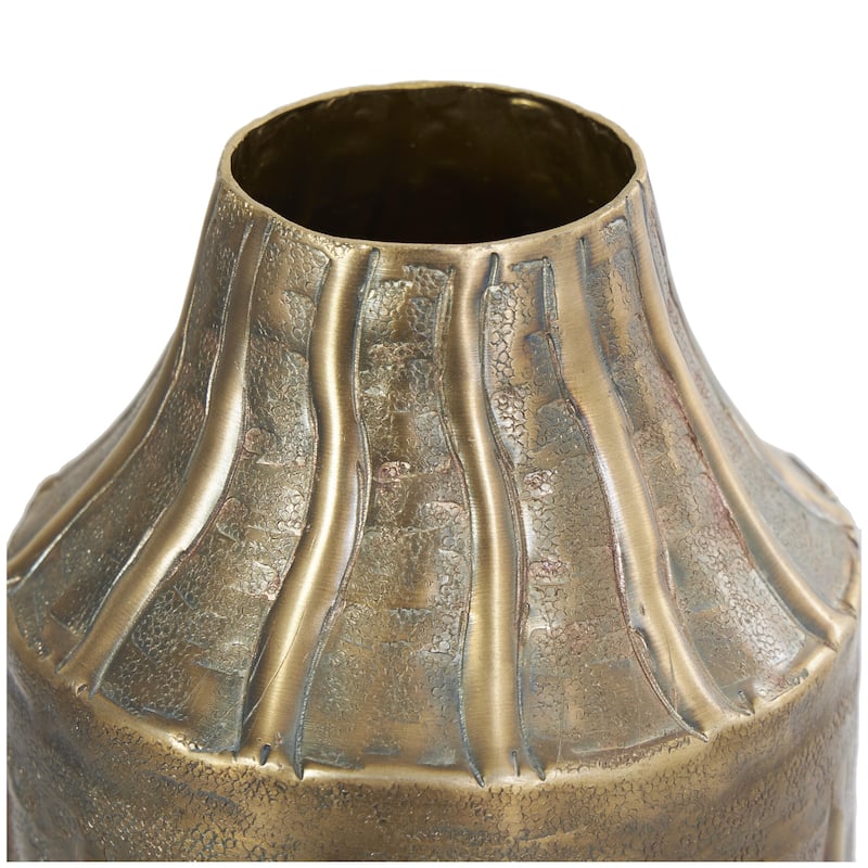 Metal Snakeskin Inspired Decorative Vase with Dimensional Wavy Accents - Brass - Roche River Decor