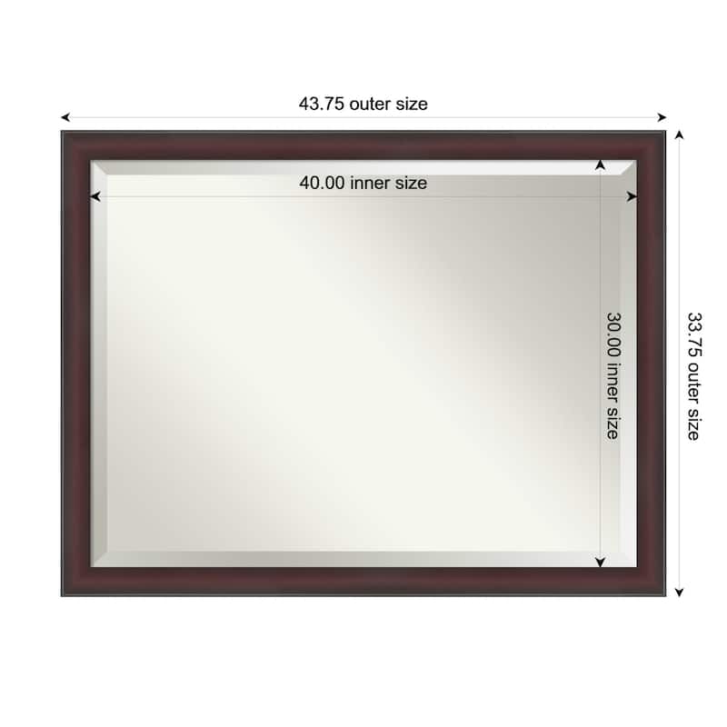 Grand Narrow Beveled Framed Bathroom Vanity Wall Mirror - 44 x 34 in - Grand Cherry Narrow