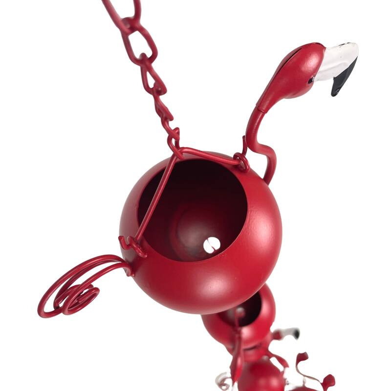90-Inch Metal Rain Chain - 8 Portly Flamingos, 7" Long Each, Muted Red - 7 X 90 X 3.25 inches