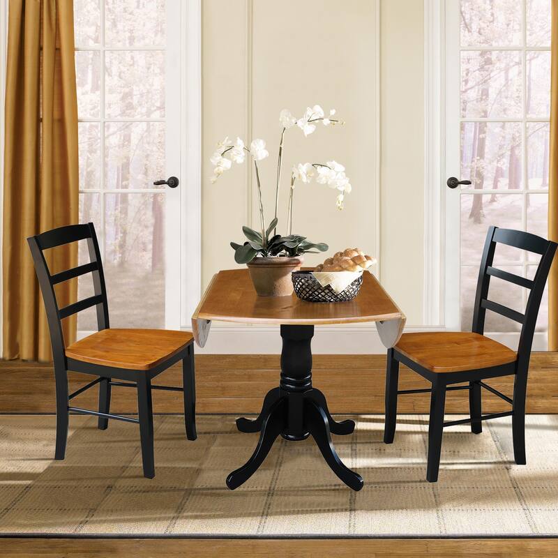 42-inch Dual Drop-leaf Pedestal 3-piece Dining Set