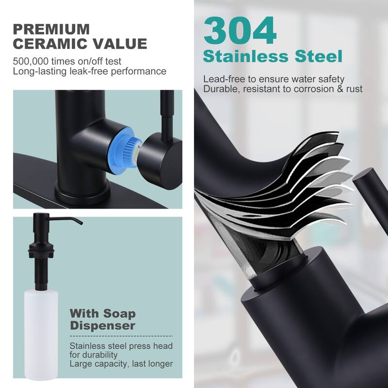 WOWOW Single Handle Waterfall Pull Down Sprayer Kitchen Faucet