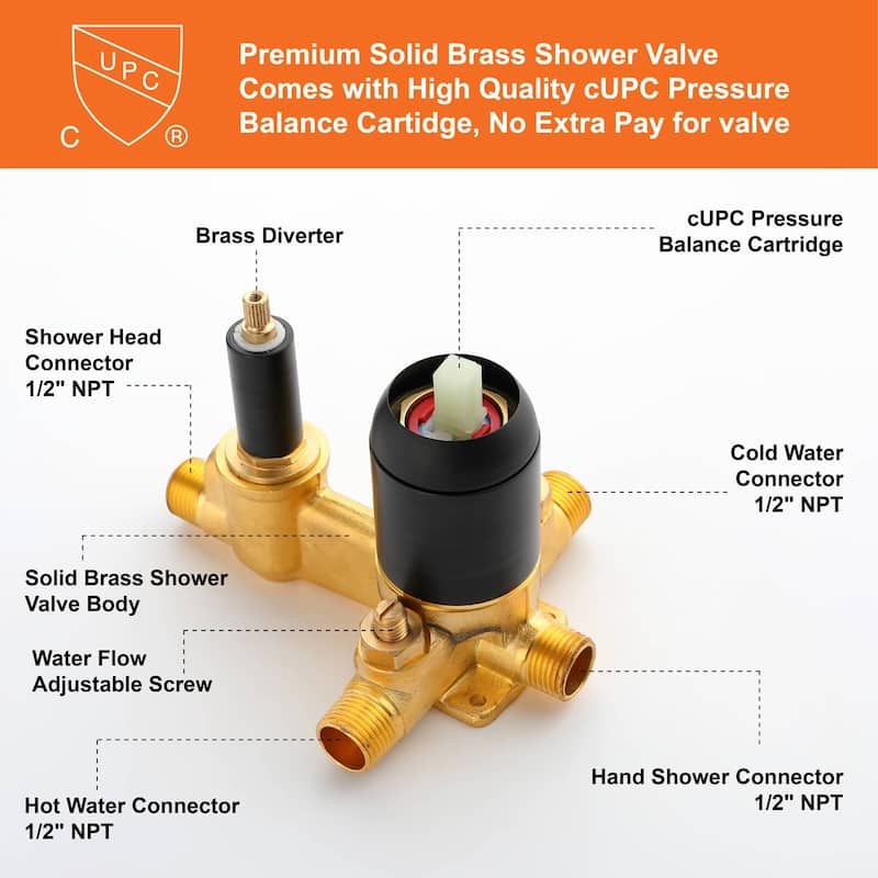Wall Mount Shower Faucet With Rough-in Valve Complete Shower System With Handheld And 8 Inch Massage Shower Head Combo Kit Set