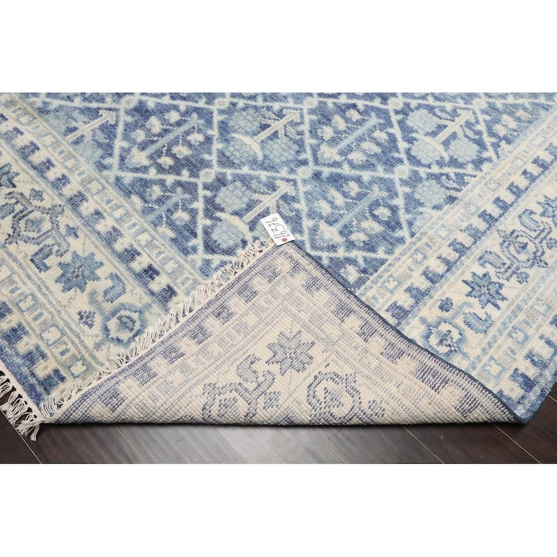 Hand Knotted Oushak Blue Oriental Wool Transitional Oriental Area Rug