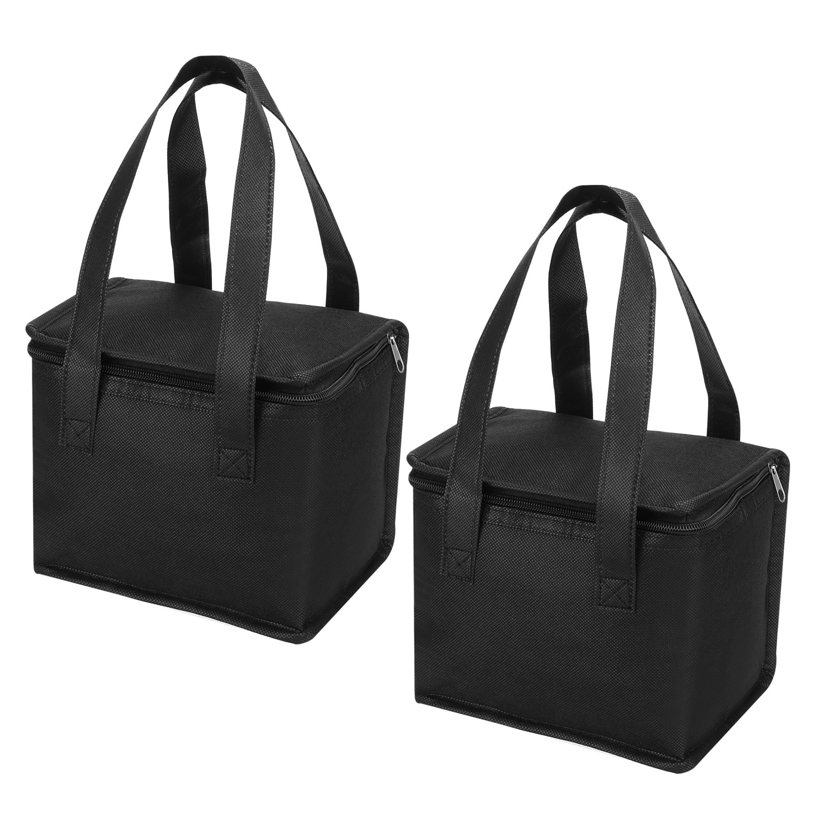 2Pcs 8.3"x5.5"x6.7" Insulated Reusable Grocery Bag Food Delivery Tote Bag, Black