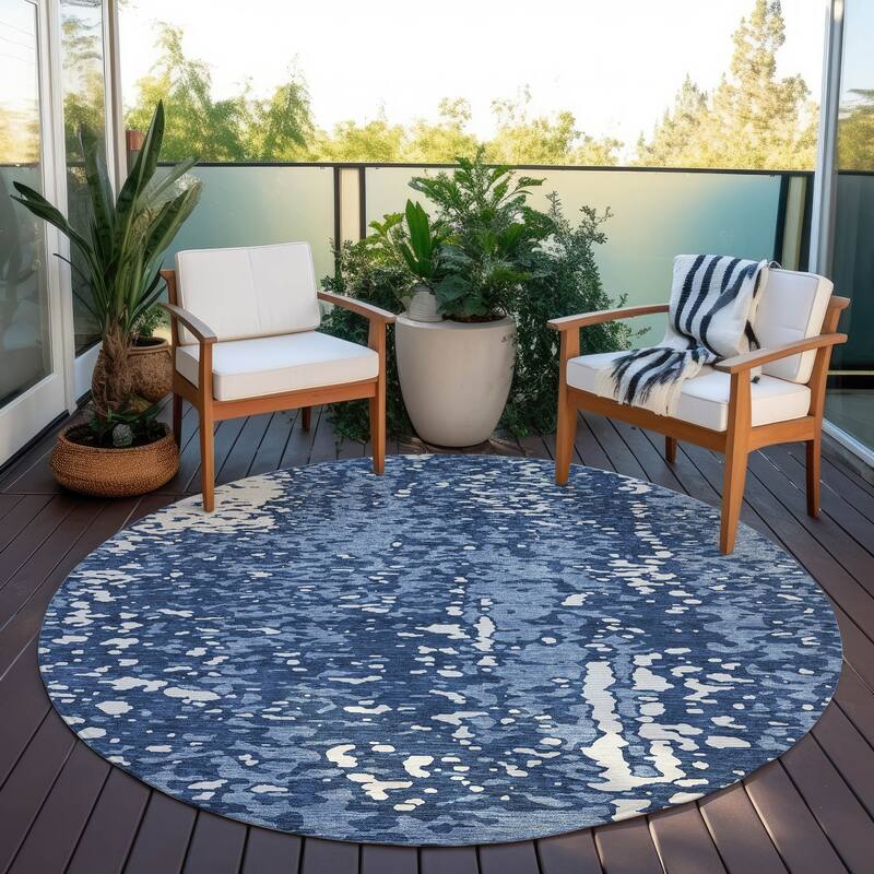 Machine Washable Indoor/ Outdoor Modern Abstract Chantille Rug - Denim - 8' x 8'