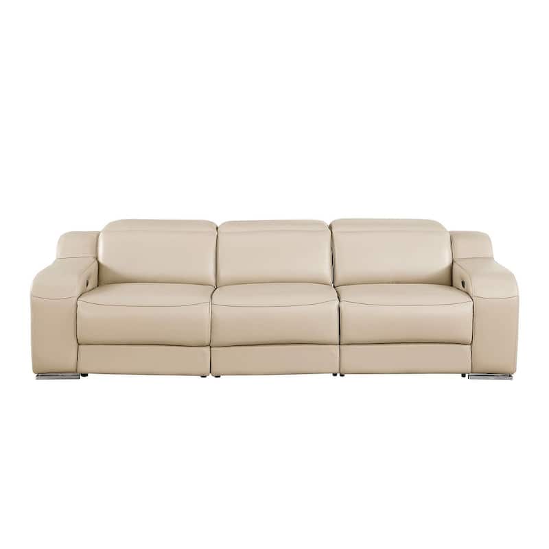 HomeRoots 103" Beige Italian Leather Reclining USB Sofa
