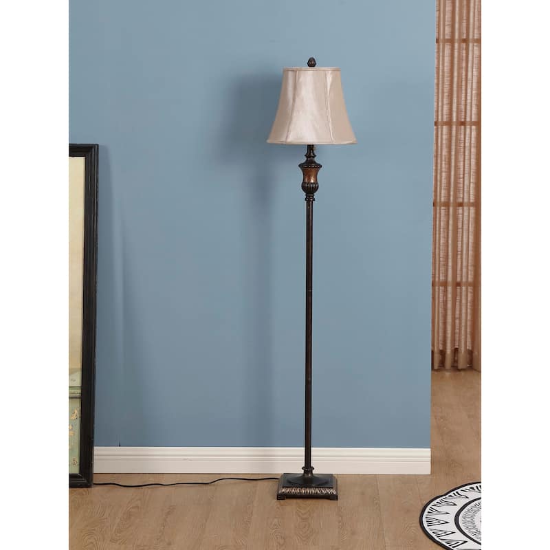 Brightech Sophia 63 in. Distressed Bronze Traditional LED Super Bright Floor Lamp with Beige Fabric Empire Shade