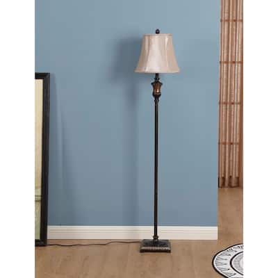 Brightech Sophia 63 in. Distressed Bronze Traditional LED Super Bright Floor Lamp with Beige Fabric Empire Shade