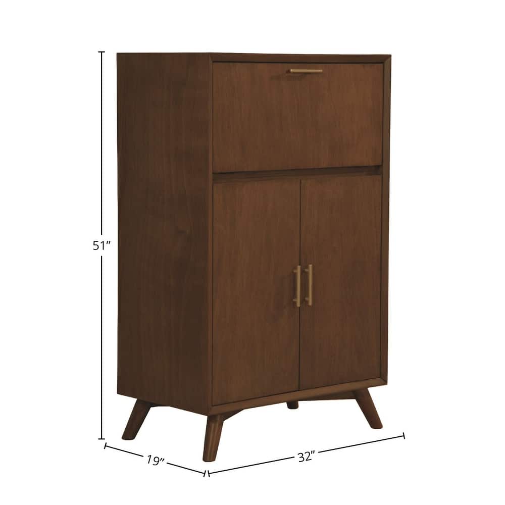 Alpine Furniture Flynn Large Bar Cabinet with Drop Down Tray, Walnut