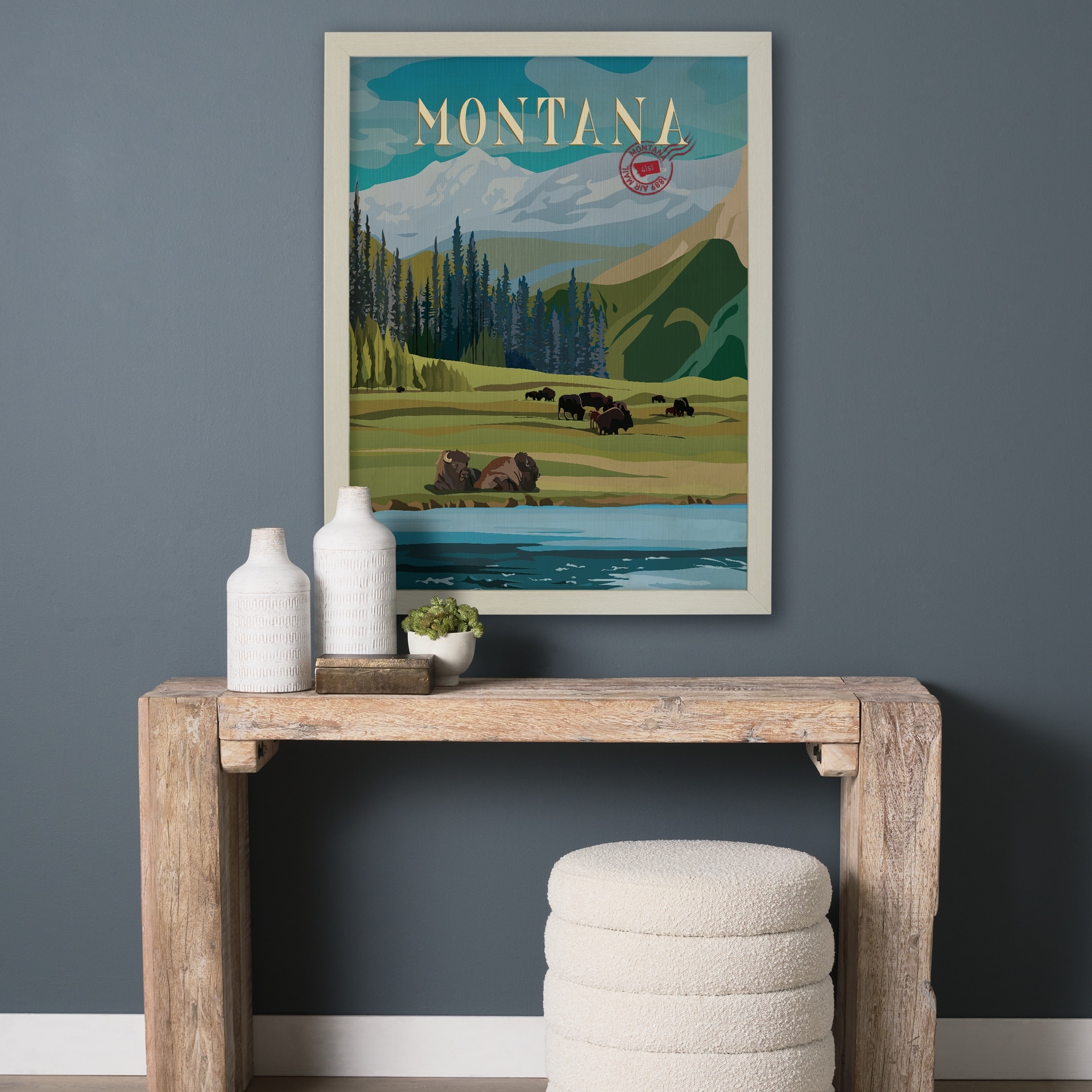 Montana Go USA by Mercana Studio a Hand Embellished Decograph Framed Art Print under Glass