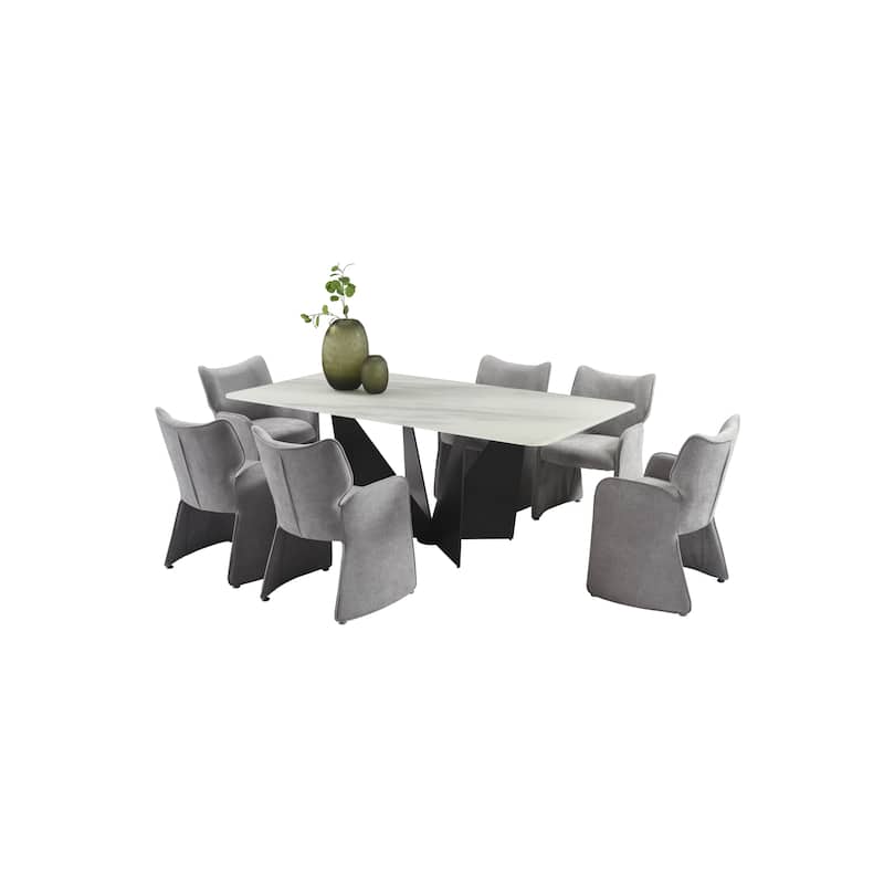 Olivia Modern 7-Piece Dining Set with Upholstered Chairs and Tempered Glass Tabletop