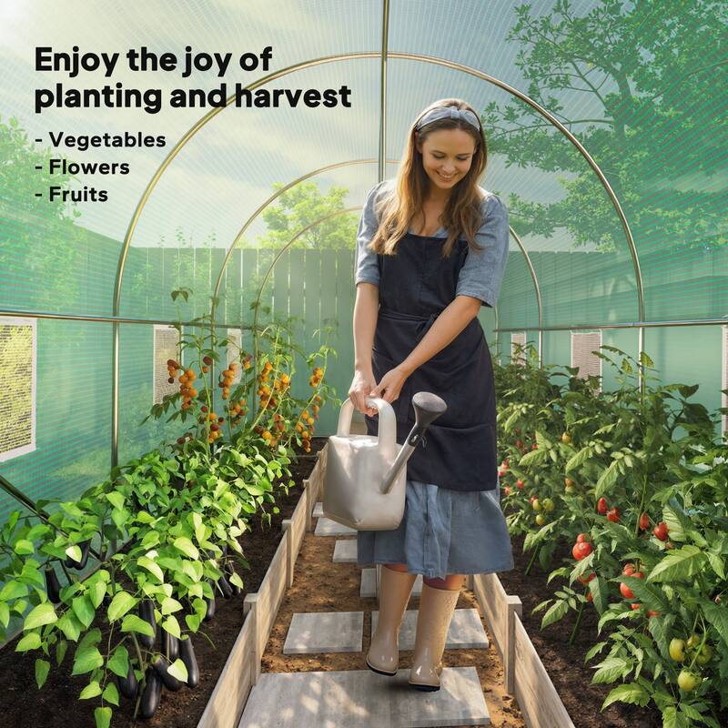 Outsunny 14.6'x6.5'x6.6' Hoop House Greenhouse , Walk-in Tunnel Greenhouse with PE Cover