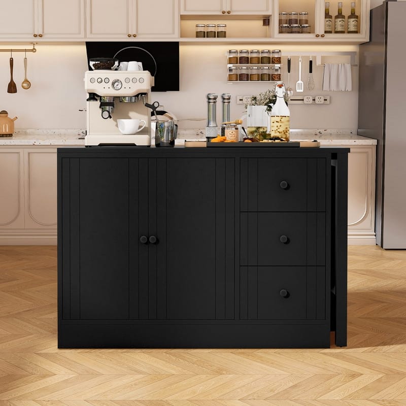 Multifunctional 89.7" Wooden Sideboard with Extendable Table and Storage for Living Room Organization