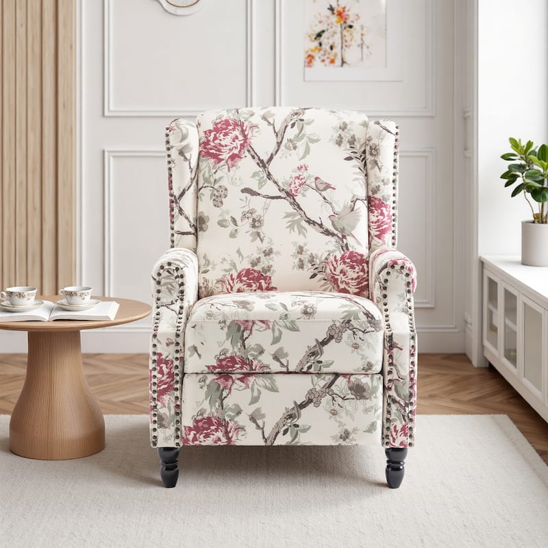 Linen Manual Upholstered Recliner with Wood Legs