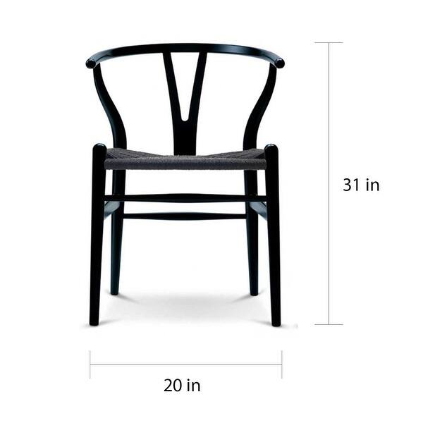 Y-back Wood Armchairs with Woven Black Seats (Set of 2)