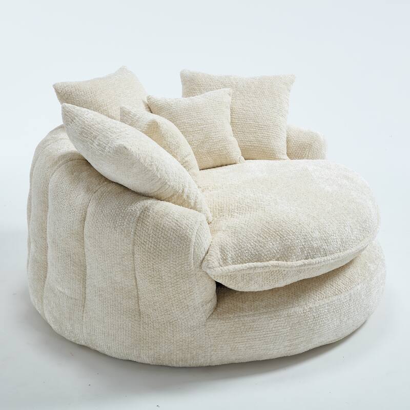 55" Modern Long Polyester Foam Round Bean Bag Sofa Chair with Pillows
