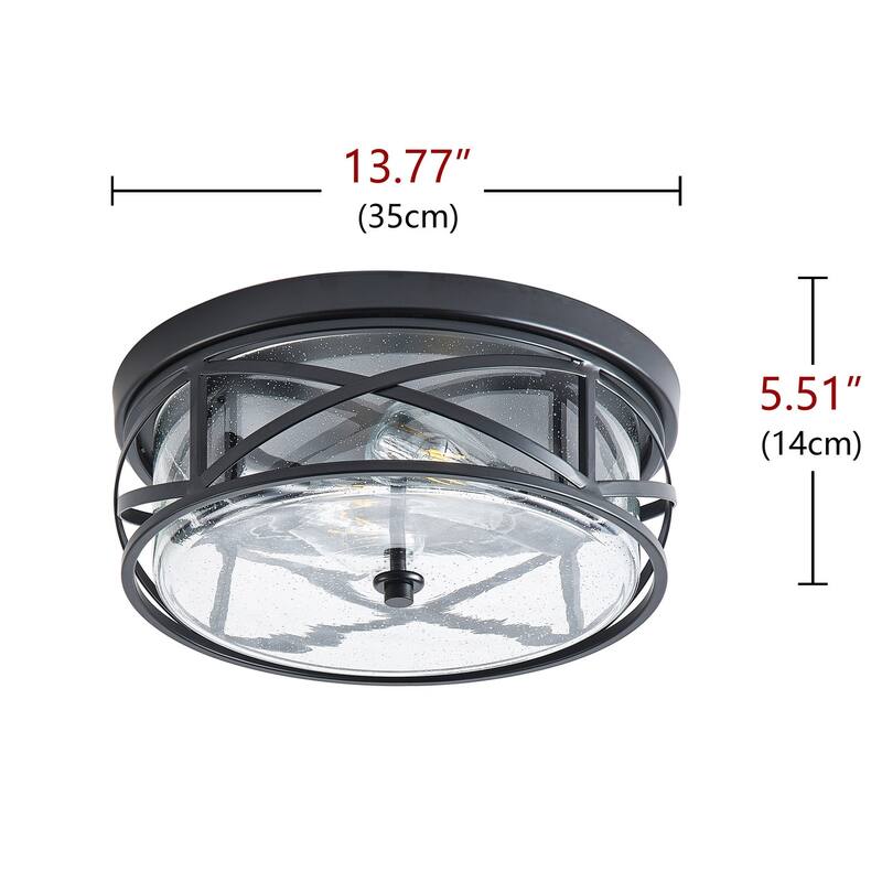 Farmhouse 2-Light Metal Frame Flush Mount Close to Ceiling Light with Seeded Glass Shade