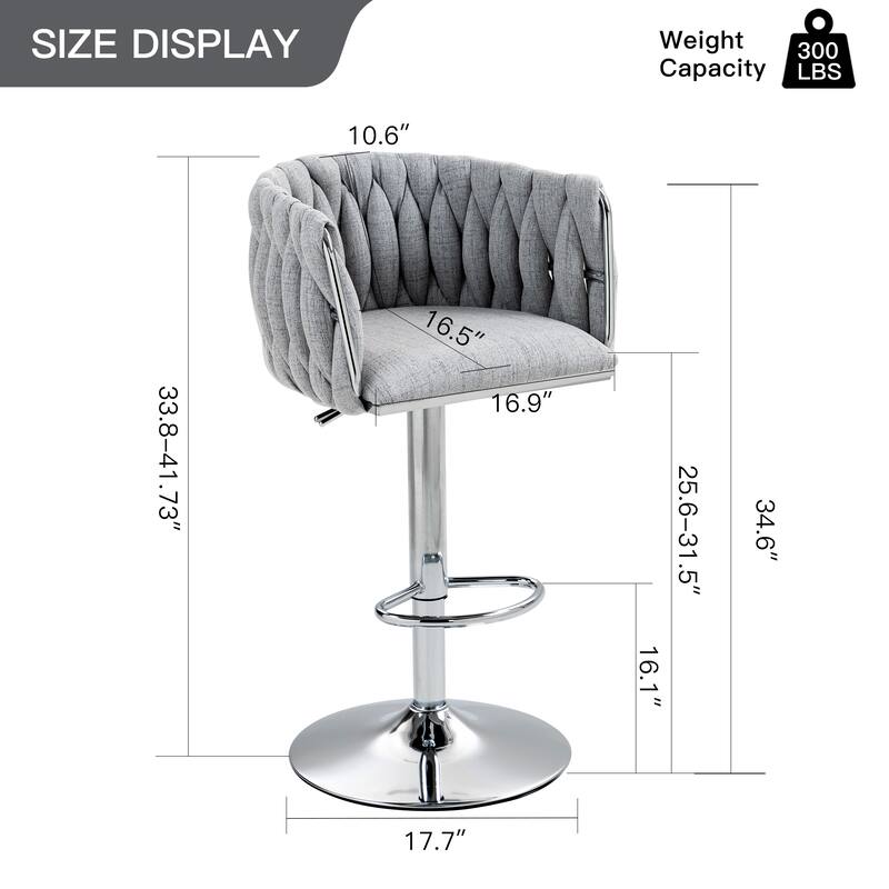 Fabric Cover Swivel Bar Stools Set of 2, Counter Height Chair with Back and Footrest, Dining Room Chair with Metal Frame
