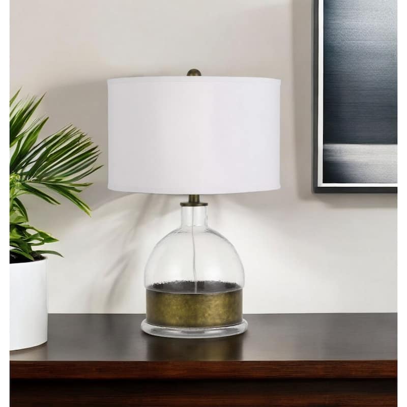25-Inch Glass Globe Table Lamp with Nickel Finish and White Shade - 16" x 16" x 24.75"