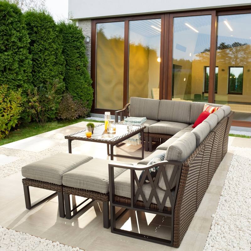 Patio Festival Five-Wicker Outdoor 10-Piece Conversation Set