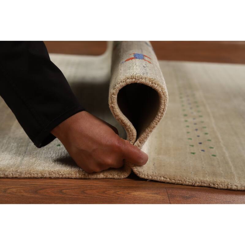 Tribal Gabbeh Indian Foyer Rug Handmade Accent Beige Silk Carpet - 3'1"x 4'11"