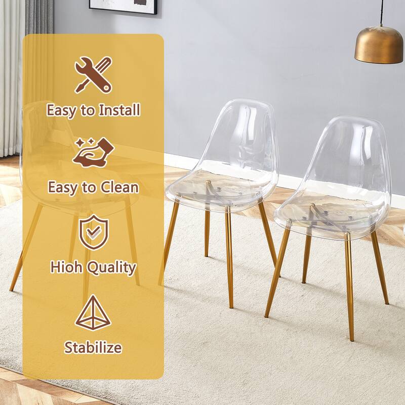 71" Dining Table Set for 6-8, Rectangular Kitchen Table with Transparent Plastic Chairs, Modern Glass Dining Room Table Set