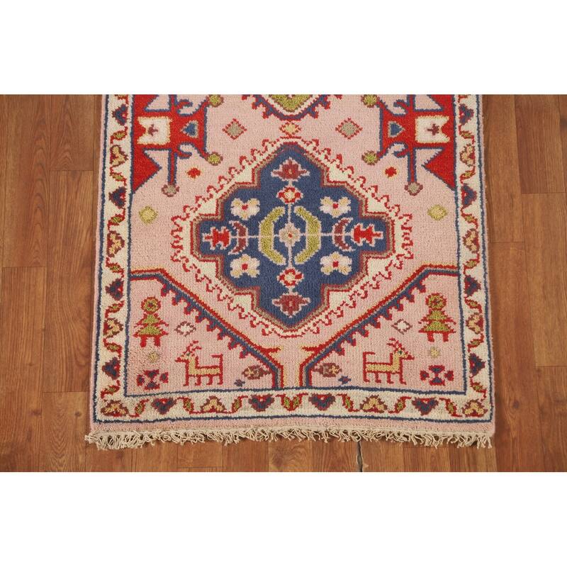 Geometric Kazak Oriental Runner Rug Hallway Handmade Wool Carpet - 2'6" x 9'10"