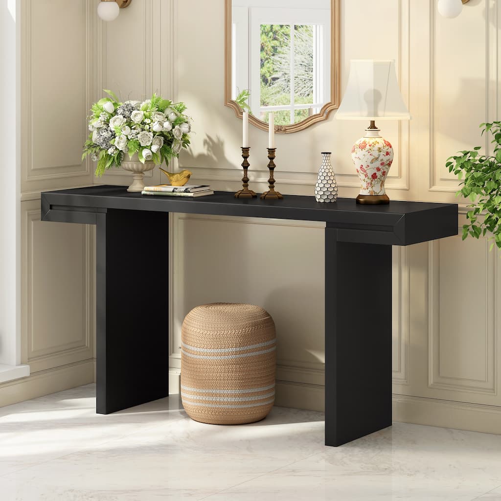 Large 60" Console Table with Geometric Clean Lines Design and Adjustable Feet